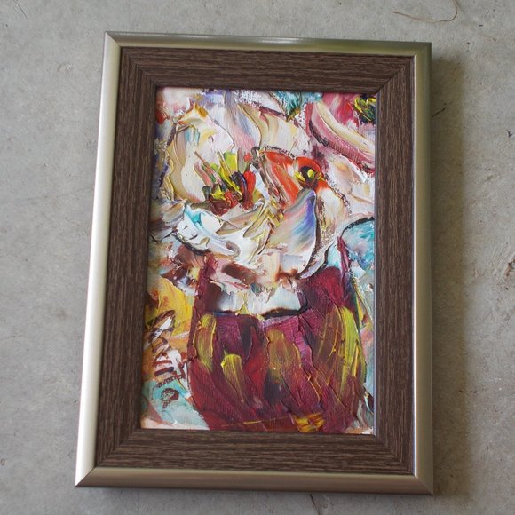 Original "Copper Penny Floral" oil painting, 4"x6" - Picture 4 of 4
